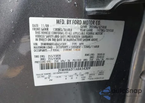 2010 Ford Flex Limited z USA, uszkodzony, nr VIN 2FMHK6DT1ABA54309